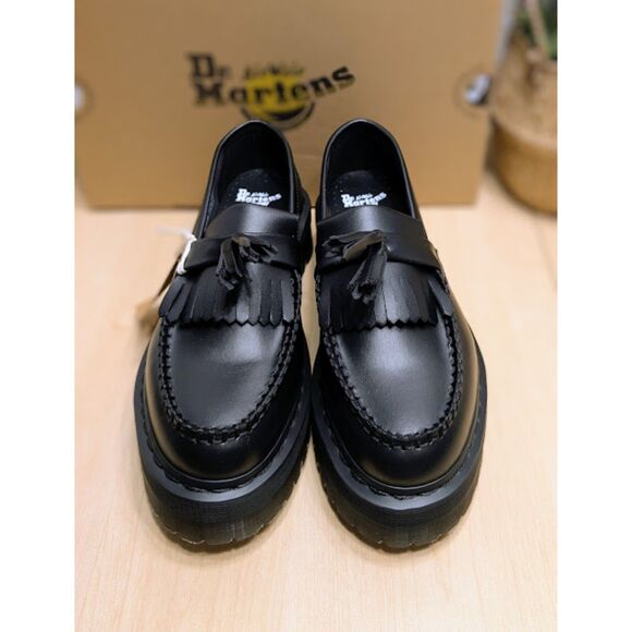 Dr. Martens Vegan Adrian Quad Mono Black Felix Platform Tassel Loafers UK 6 NIB - Picture 5 of 13